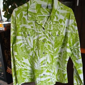 Chico's Lime Green Leaf Print Shirt